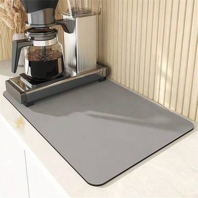1pc Heat Resistant Silicone Diatom Mud Kitchen Countertop Mat, Non-Slip Water Absorbent Drain Pad, Heat Insulation Anti-Scalding Placemat, Dish Drying Coaster With Suction Leave-In Design,Coffee Machine Mat, Place Mat, Sink Coaster, Coffee Bar Mat, Pet Mat, Placemat, Home Kitchen Accessories