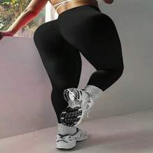 Plus Size Women's Silky Seamless Quick-Drying Sports Leggings With Compression & Stretch Tech, Skin-Friendly Fabric, Ideal For Gym Workouts, Yoga, Or Daily Wear, 2-Pack (Black & Red Marble Print) - 黑色+紅色 - 查看 4