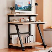 Space-Saving 3-Tier Desk With 4 Rolling Wheels Scratch-Resistant Surface Monitor Work Storage Shelves For Home Office - Black + Natural Wood Colour - View 4