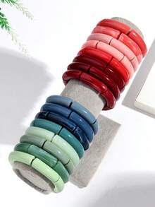 一套4条时尚波西米亚风彩色亚克力竹节管可伸缩弹力手链，适合女性日常佩戴，礼品