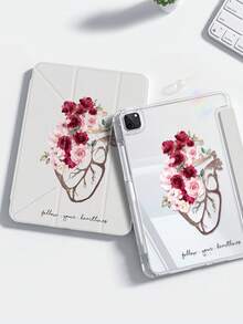 可爱卡通彩色花卉字母爱心双面亚克力透明水晶后盖，防震耐用，适用于iPad 7、8和10代（10.2英寸）。内置笔槽，支持睡眠/唤醒功能和多种折叠支架模式。是万圣节和新年礼物的理想之选。 - 彩色 - 查看 2