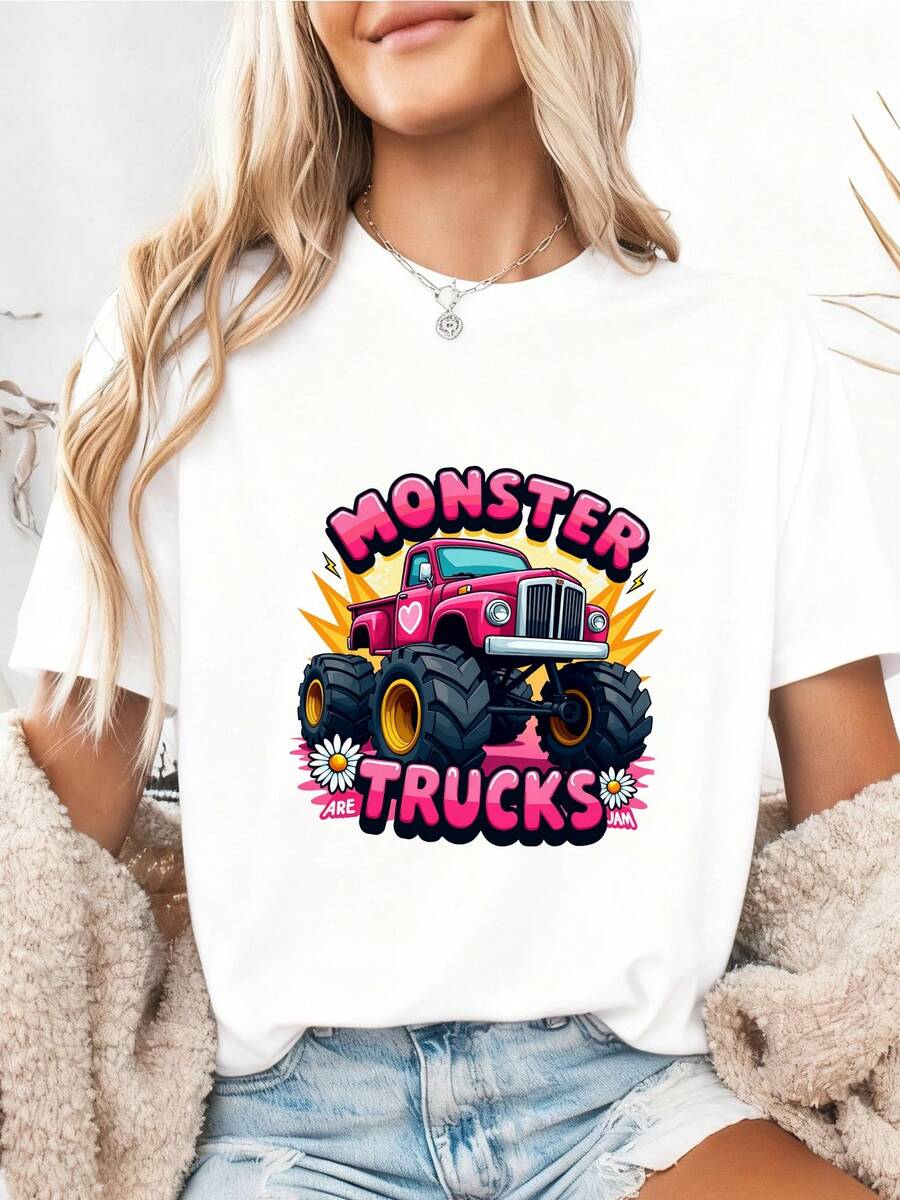 Monster Trucks Are My Jam Colorful Monster Truck T-Shirt - 白色3 - 查看 1