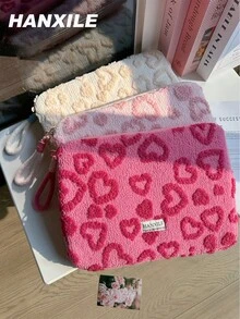 1pc Korean Cute Macaron Heart Lamb Plush Tablet Sleeve, 11/13/15 Inch Laptop Bag, Shock-Proof Laptop Sleeve, Women Protective Case - Multicolor - View 2