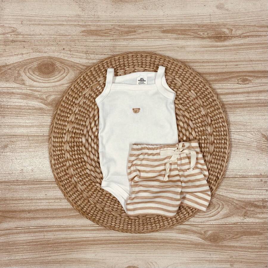 Conjunto 2 pçs bebê Body Regata e Shorts Enxoval menina - 2 Ursinho Fem BG/L - Visão 1