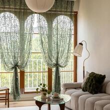 Green Sheer Curtains 108 Inch Long Living Room - Shabby Chic Floral Ruffled Curtains, Elegant Knitted Privacy Rod Pocket, Emerald Green, Spring/Summer, 1 Pair, 59 X 108 Inch - Olive Green - View 1