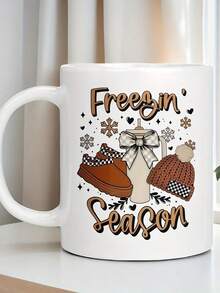 1pc "Halloween Theme Ceramic Mug" Mug, Coffee Cup, Tea Cup 11oz And 15oz "Halloween Frozen Season" Pattern, Best Halloween Holiday Friends And Family, High Temperature Resistant, Washable, Halloween Decoration - White 4 - View 1