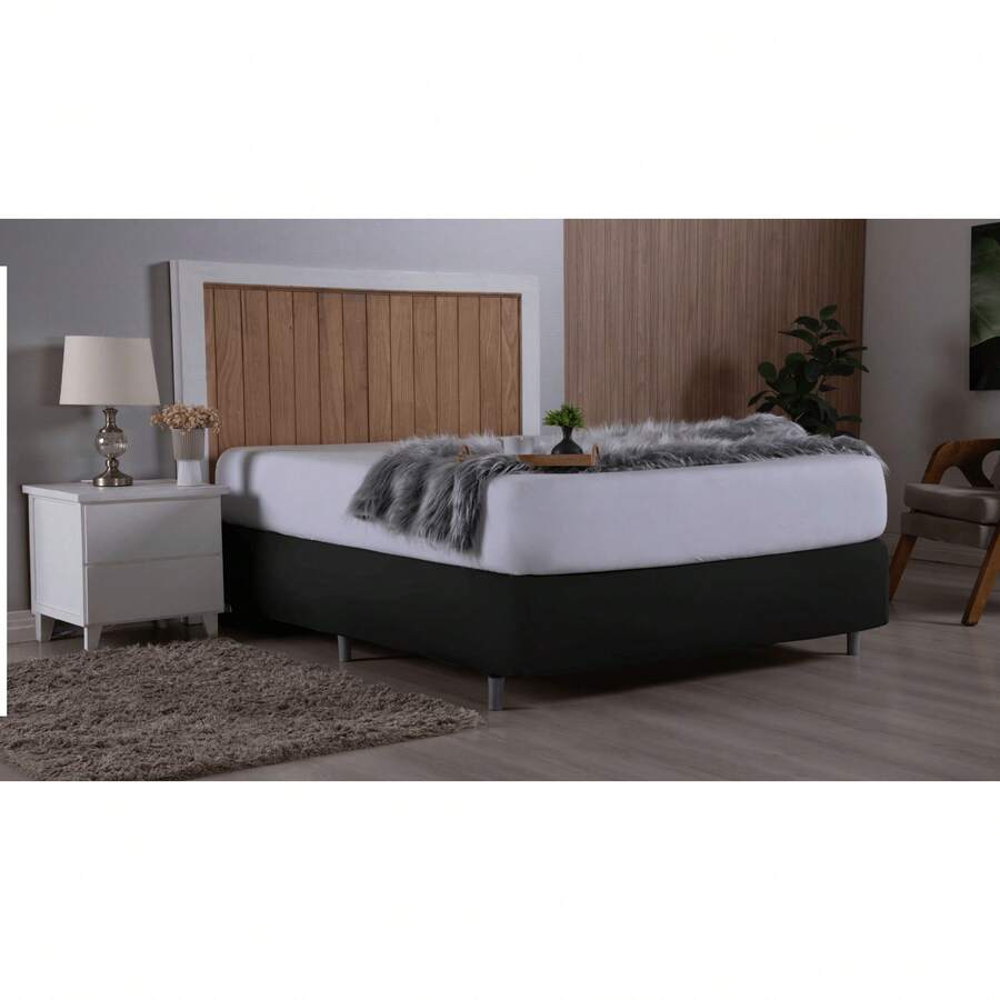 Box Spring Bed Skirt, Fitted Style, Gel Knit - Negro - Ver 1