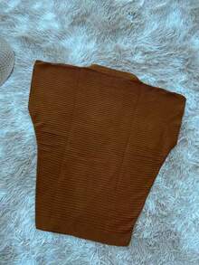 Blusa feminina de malha modal com mangas morcego, tamanho grande - casual, curta e versátil.  Malhado  Nenhum    Praia  Férias - Marrom - Visão 3