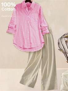 Women's Long Sleeve Vintage Plaid Casual Shirt, Spring/Summer