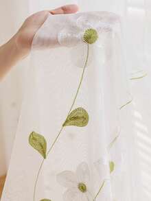 1件现代简约欧式白色玉兰花刺绣薄纱窗帘，适用于窗户、卧室、阳台 - 彩色 - 查看 3