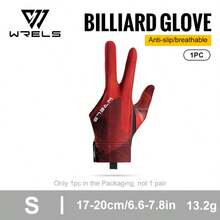1只装 WRELS 左/右手轻便透气防滑耐磨专业台球/斯诺克手套，三指设计，露指，适用于斯诺克和台球 - 防滑握柄，均码，运动手套