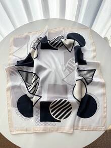 1pc Unisex Headband, Scarf, Square Headscarf, Headband, Shawl, Neck Scarf, Bandana, For Women - White Geometry - View 3