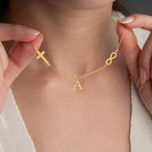 1pc New Fashion Initial Infinity Symbol Cross Pendants Golden Stainless Steel Chain Necklaces For Women - Yellow Gold - View 1