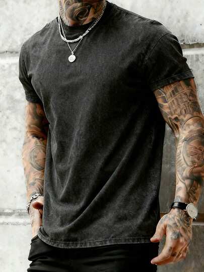 230g Washed Double-Sided Men's Round Neck Short Sleeve Outdoor T-Shirt, Summer