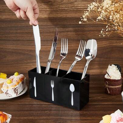 Organizador de almacenamiento de vajilla, estante para cubiertos, soporte para cuchillos, tenedores y cucharas de encimera, caja de almacenamiento de vajilla de tres compartimentos, adecuado para armarios, cubiertos de hogar, comedor