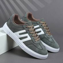 Men's Casual Flat Sneakers, Fashion Everyday Lace-Up Low-Top Shoes, Breathable Design, Lightweight EVA Sole - Army Green - View 5