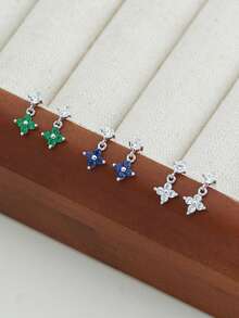 925纯银耳环，女士立方氧化锆四叶草耳环，精致小巧，百搭风格，四叶草设计，女士珠宝礼品，适合日常佩戴 - 單隻耳釘 - 查看 7