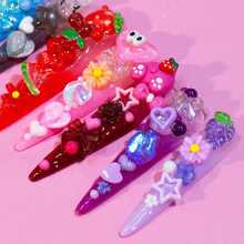 Y2K Handmade Long Stiletto Press On Nails, Rainbow Mix With Fruit, Animal, Rhinestone Accents, Festival Kawaii Style Summer - Multicolor - View 9