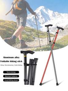 1支铝合金登山杖，5档可调折叠伸缩超轻徒步登山杖，适用于户外登山、露营装备 - 彩色 - 查看 2