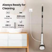 2025 Electric Rotating Cleaning Brush, Rechargeable Cleaning Brush, Shower Cleaning Brush With 9 Brush Heads, 2 Hours Of Battery Life, Dual Speed Adjustment, Retractable Handle, IPX7 Waterproof, Suitable For Bathtubs, Tiles, Floors, Cars, Halloween And Christmas Gifts, Household Essentials - 白色 - 查看 5