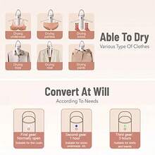 Secadora eléctrica portátil para ropa mini secadora de ropa con accesorio de secado de zapatos estante de secado plegable motor súper silencioso temporizadores apagado automático - blanco - Ver 1