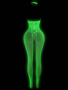 1 Piece Of Glow-In-The-Dark Fishnet Bodysuit, Open-Crotch Sheer Mesh Bodysuit With Light-Up Mesh, Women's Sexy Lingerie, Women's Erotic Bodysuit, Women's Glow-In-The-Dark Party Lingerie, Role-Play Costumes, Exotic-Style Apparel, Erotic Bodysuits, Bodysuits, Women's Sexy Bodysuits, Valentine's Day Lingerie - trắng - Xem 7