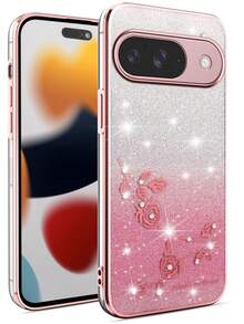 奢华闪亮水钻渐变亮片花朵软壳手机壳，兼容谷歌Pixel 10/9 Pro XL/8/7/6 Pro/9A/8A/7A/6A 5G，时尚保护套 - 粉色 - 查看 2