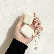1pc Solid Beige Earphone Case + Bow Decor Pendant, Compatible With Apple 1/2, Pro 3, Pro 2, Pro 3 - Beige - View 4