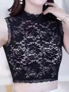 1pc Women's Camellia Hollow Out Decorative Fake Collar, Random - Black - View 1