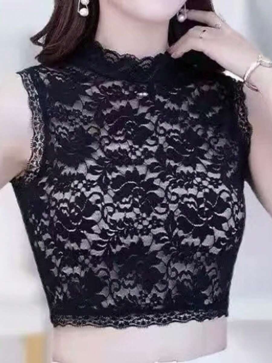 1pc Women's Camellia Hollow Out Decorative Fake Collar, Random - Black - View 1