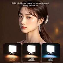 1PC LED Fill Light, Three Colour Temperatures (Cool, Neutral, Warm), Ten Brightness Levels, 60 High-Brightness Eye-Protection LEDs. Meets Diverse Ambient Lighting Requirements. Adjustable 360° Horizontally And 90° Vertically. Suitable For Video Conferencing, Selfies, And Live Streaming In Various Settings. (Includes Built-In 800mAh Rechargeable Lithium Battery) - LED Fill Light - View 5