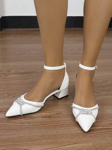 New Fashion Women's White High Heel Shoes, Thick Heel, Elegant Pointed Toe Pumps, Mary Jane Closed Toe Sandals, Clear High Heel Wedge Shoes, Suitable For Summer, Autumn And Winter - White - View 4