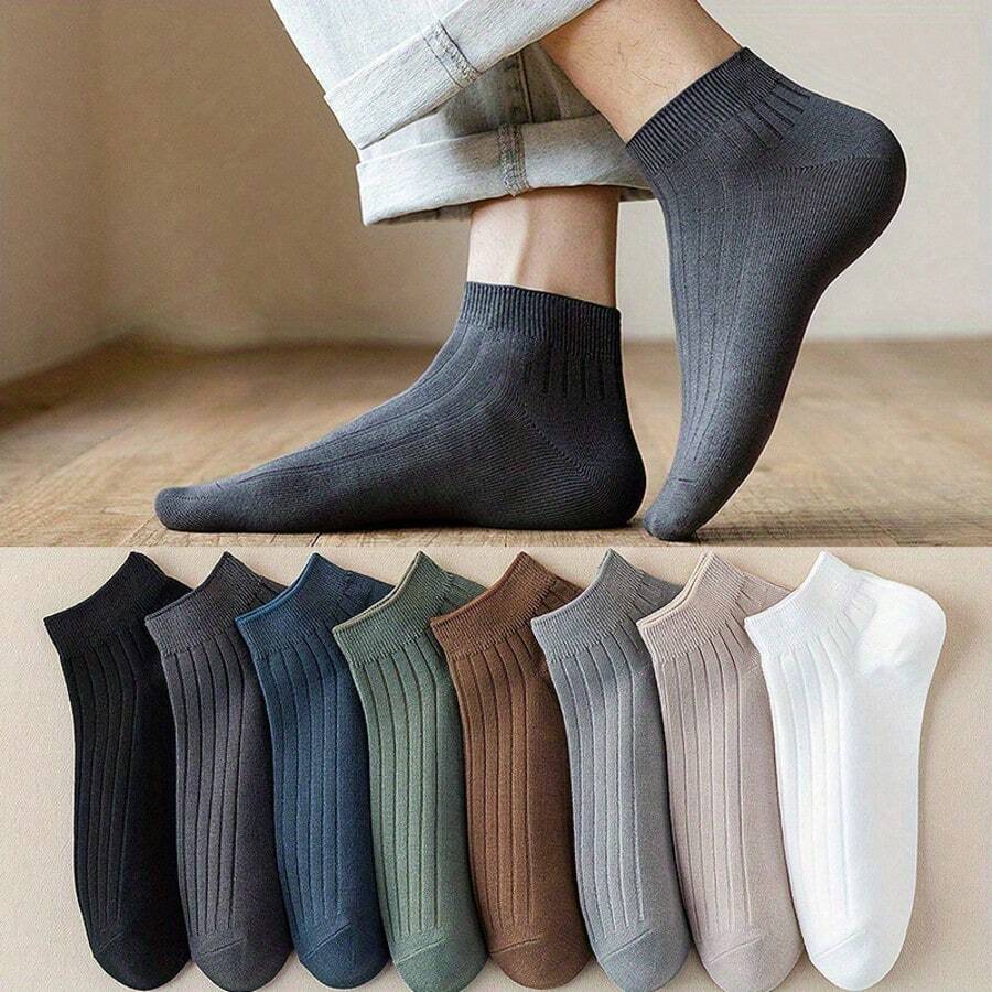 5 Pairs Men's Summer Socks, Moisture Wicking Breathable Thin Ankle Socks, Black Casual Boat Socks - Multicolor - View 1