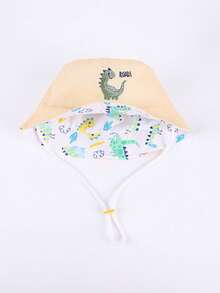 1顶儿童恐龙印花双面渔夫帽，男女通用，适合日常户外防晒 - 米色 - 查看 6