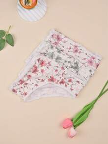 3条装女士白色碎花内裤，性感微花印花内衣 - 彩色 - 查看 3