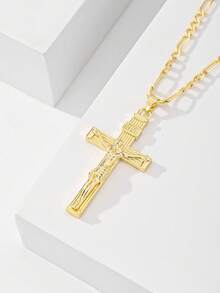 1pc Classic European Style Copper Jesus Cross Pendant Necklace, Limited Edition "Light Of Protection", Suitable As Gift For Christmas, Thanksgiving, Halloween, Mother's Day, Valentine's Day, Friends, Believers, First Holy Communion, Daily Wear And Prayer