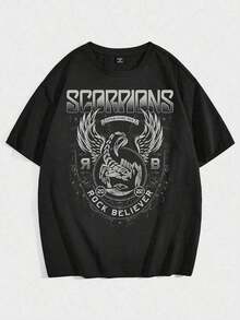 Scorpions Rock Band T-Shirt, International Music, Unisex, Men's And Women's, 100% Cotton, Top Premium Streetwear, New Release, Immediate Shipping, Various Colors!! Plus Size - 黑色 - 查看 1
