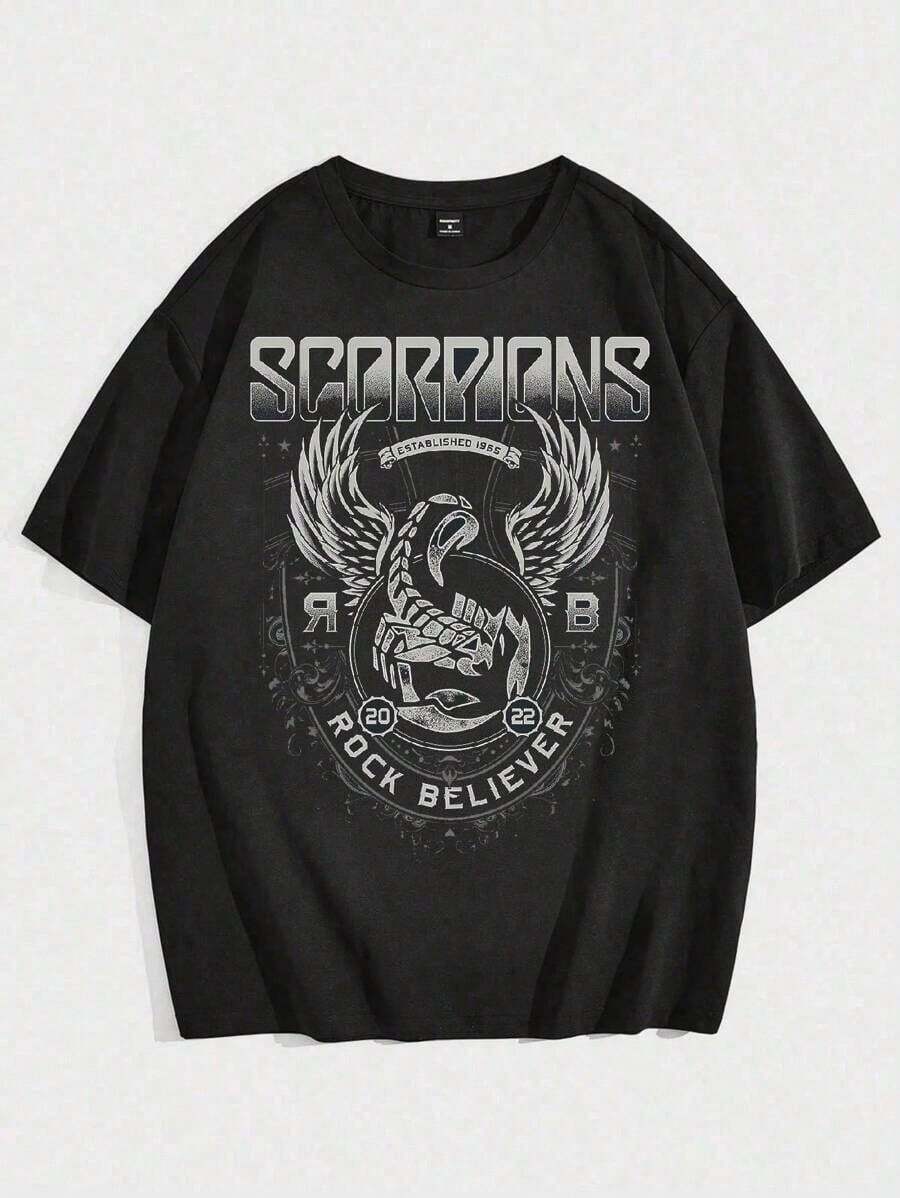 Scorpions Rock Band T-Shirt, International Music, Unisex, Men's And Women's, 100% Cotton, Top Premium Streetwear, New Release, Immediate Shipping, Various Colors!! Plus Size - 黑色 - 查看 1
