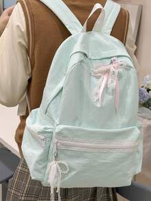 New Korean Style Chic Minimalist Casual Backpack, Durable And Versatile - Green - View 2