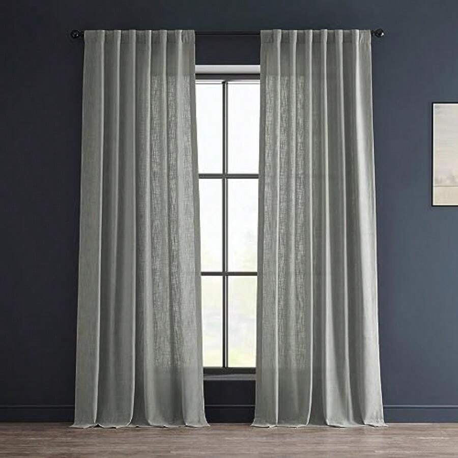 HPD Half Price Drapes Cortinas de Lino sintético semitransparentes para recámara, 96 Pulgadas de Largo, con filtrado de luz para Sala de Estar (1 Panel), 50 de Ancho x 96 de Largo, Blanco arroz(127An x 274.3Al cm (1 Paneles) Gris ceniza) - Multicolor - Ver 1