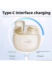 Lenovo EA140 High-Fidelity Wireless Earbuds: Hi-Fi Sound Quality, Intelligent Call Noise Cancellation, Ultra-Lightweight Design (4g Per Earbud), Type-C Fast Charging, Versatile For Subway, Office, And Running. - White - View 6