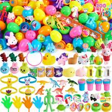 Syncfun 200 Pcs Prefilled Easter Eggs With Toys Plus Stickers, Easter Eggs Filled With Assorted Toys For Easter Eggs Hunt, Easter Basket Stuffers Fillers, Easter Party Favor - 彩色 - 查看 1