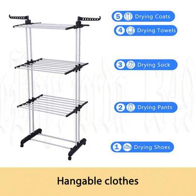 4 Tiers Clothes Airer Drying Rack Coat Garment Stand Hanger Laundry Foldable