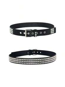 Street 1PC Stylish Punk Style Rivet Decor Versatile Jeans Belt Dress Belt Halloween Summer, School Fall, Autumn, Halloween - 黑色 - 查看 2