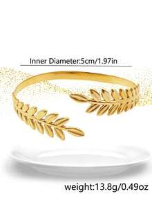 1pc Women's Bracelet, Summer Beach Wear Non-Fading 18K Gold Plated Stainless Steel Wheat Ear Open Cuff Bracelet, Daily Accessory Gift - Yellow Gold - View 2