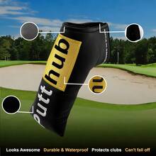 HubOUTTT 复古系列黑黄撞色刺绣推杆套，反面亮黄色皮革饰边，运动风格防刮保护套，高尔夫球场时尚防护装备 - 黑色 - 查看 10