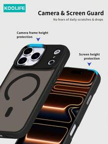 1 pezzo KOOLIFE Custodia protettiva magnetica opaca placcata in metallo per Apple 17 ProMax/17/17 Pro/17 Air/16/16 Pro/16 Plus/16 ProMax/11/11 Pro/11 ProMax/12/12 Pro/12 ProMax/13/13 Pro/13 ProMax/14/14 Plus/14 Pro/14 ProMax/15/15 Pro/15 Plus/15 ProMax, S25 Ultra/24 Plus/23/22, con ricarica senza fili magnetica, anti-scivolo, anti-caduta, finitura opaca soft-touch, obiettivo fotocamera rialzato, guscio duro ultra sottile, PC+TPU - Tappo antipolvere nero con fiocco di strass - Visualizzare 4