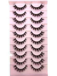 10 Pairs 3D Faux Mink Dramatic Volume Eyelashes, Thick Long Thin Natural Mink Lash Set, Short Full Natural False Eyelashes, Fluffy Lashes - Black - View 7