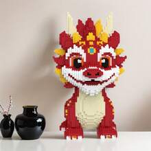 1 Set 2100pcs Flame Dragon Building Blocks Model Kit - With Red Accents, Perfect For Birthday, Christmas, Halloween, Thanksgiving, New Year Celebrations, Holiday Gifts | Detailed Assembly | Construction, Car Model Kit, High-End 3D Puzzle - Multicolor - View 5