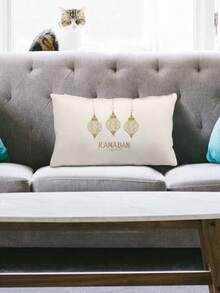 1/2/4pcs , Glam Style Ramadan Hanging Lanterns Print Throw Pillow Cover, 11.8x19.7Inch, Machine Washable Polyester, Zipper Closure, Decorative Cushion Case For Various Room Types - White Gold - View 5